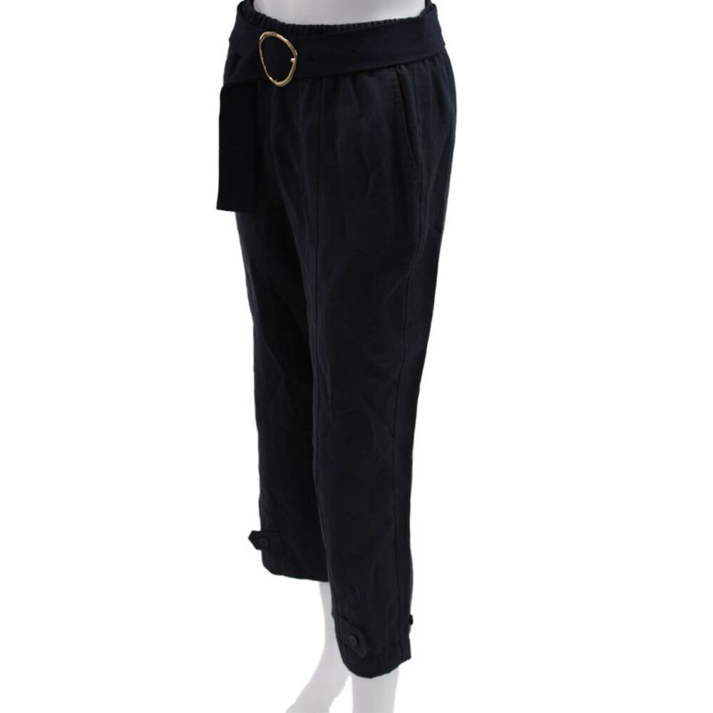 Zara Womens Cropped Paperbag Pants Dark Blue Viscose Blend Size S - Picture 2 of 6